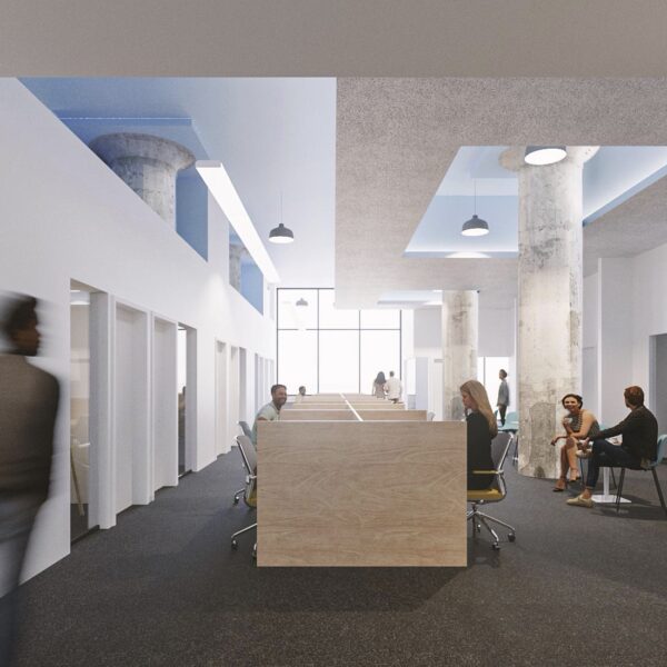 image of open cowork office space with desks and people