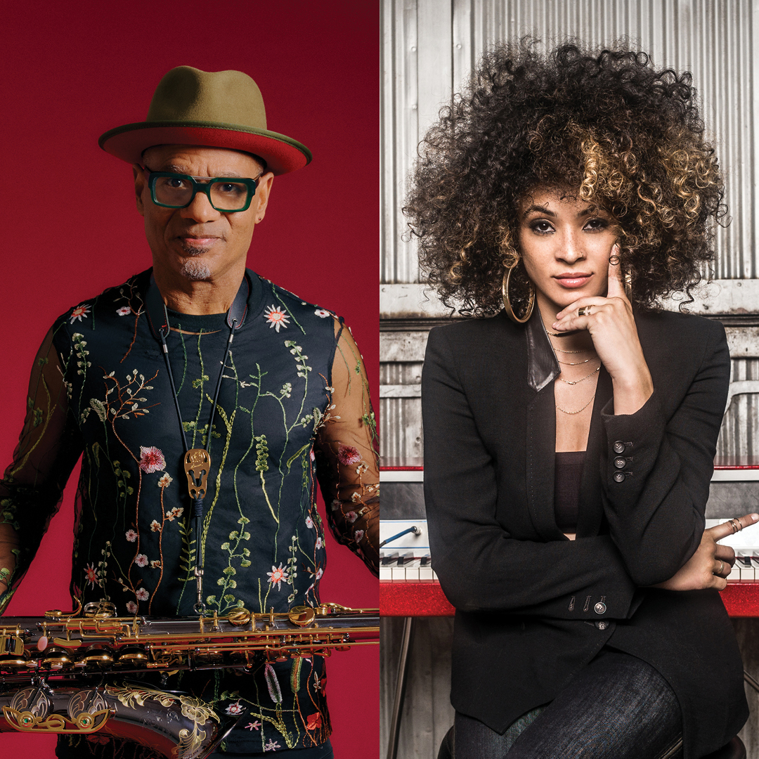 Image of Kirk Whalum holding a saxophone and Kandace Springs in front of a keyboard